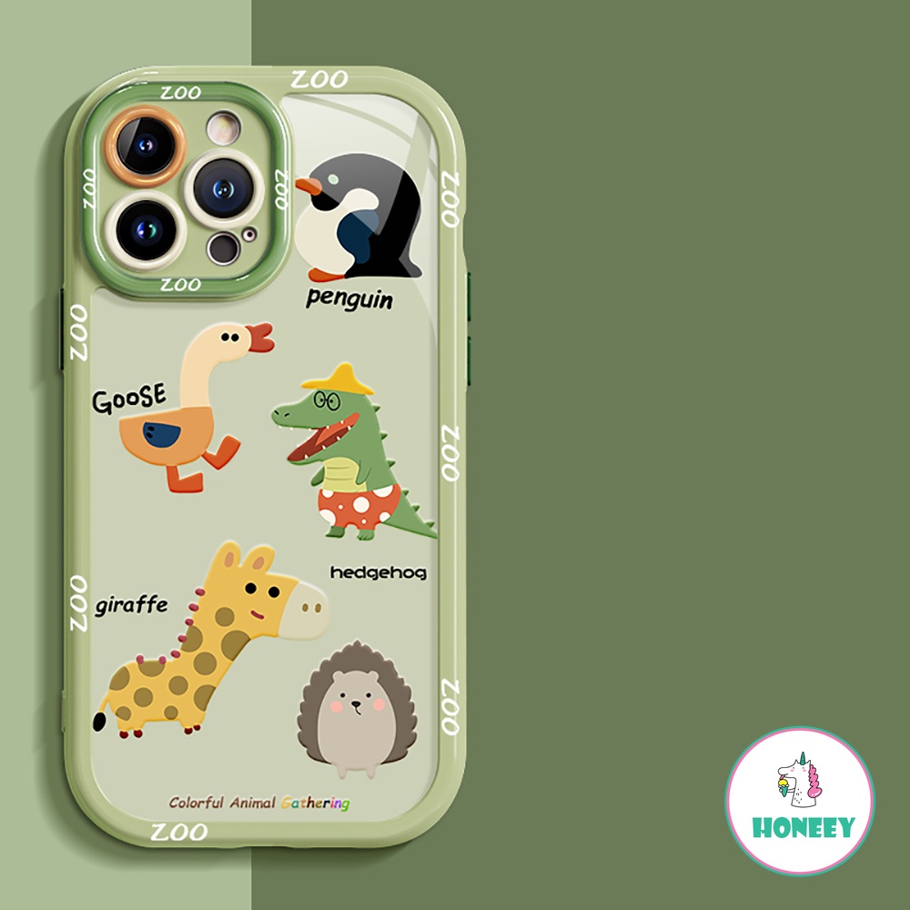 IPHONE Casing Ponsel Kartun Zoo Pinguin Jerapah Gajah Kompatibel Untuk Iphone14 13 12 11 Pro Max Akrilik Hard PC Cover Pelindung