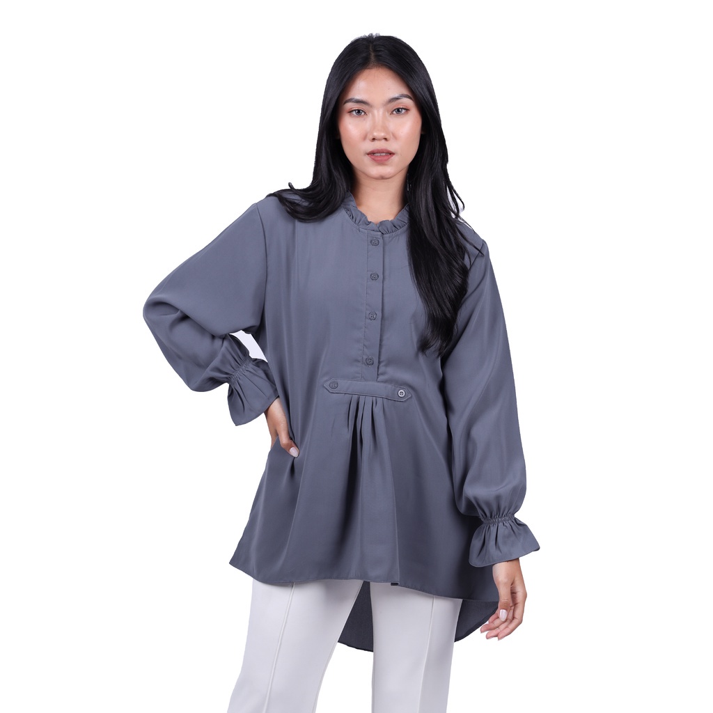 Ohya Kemeja Blouse Atasan Wanita Astrantia Neutral Grey