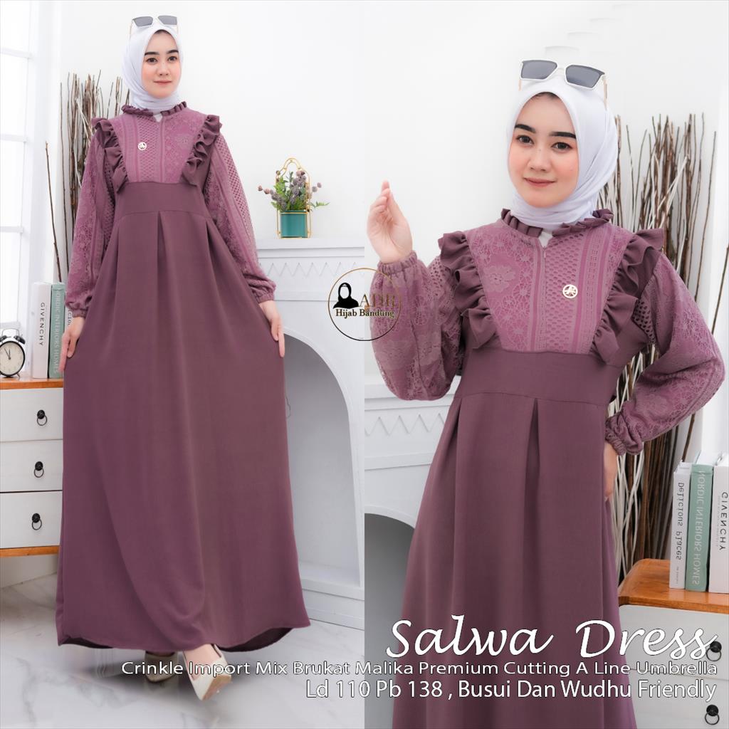 SALWA Dress Gamis Terbaru Bahan Crinkle Import Mix Brukat Malika Premium