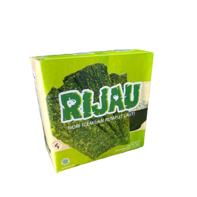 

Rijau Nori Rumput Laut Rasa Ayam Bawang Pedas 1 Box Isi 12 pcs @3g ORIGINAL