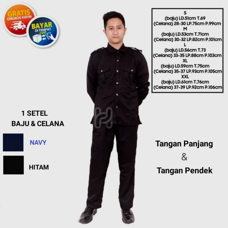 NIKMATI PRODUK INI Seragam safari DRIVER satpam hitam 1 stel Baju Safari Security Seragam Safari