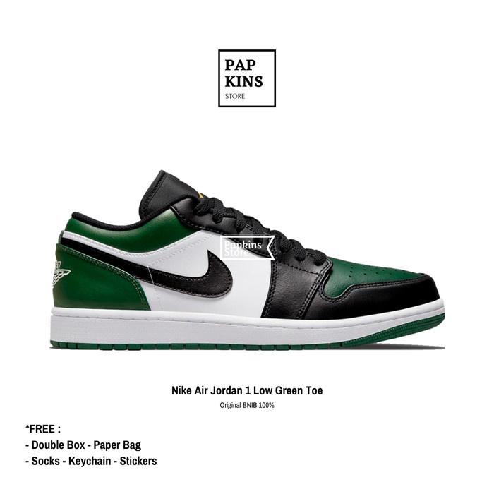 sepatu nike original 100% BNIB - nike air jordan 1 low retro green toe - 39