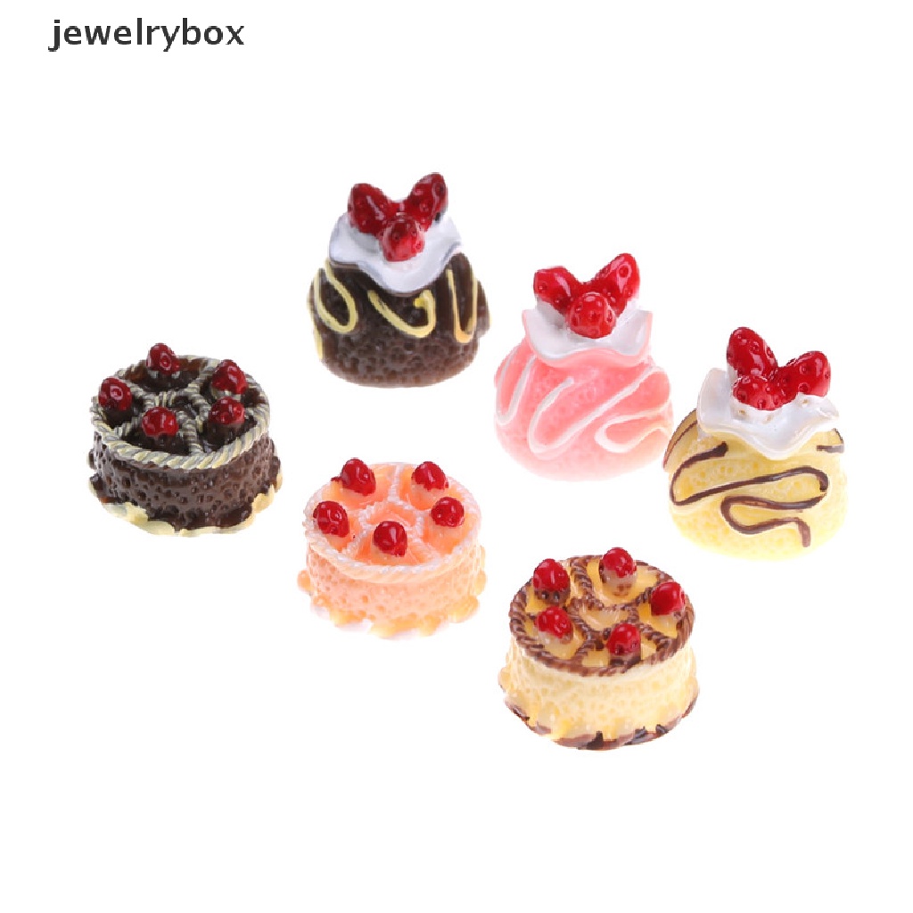 [jewelrybox] 6 Pcs Dessert 3D Resin Cream Kue Miniatur Aksesoris Rumah Boneka Butik