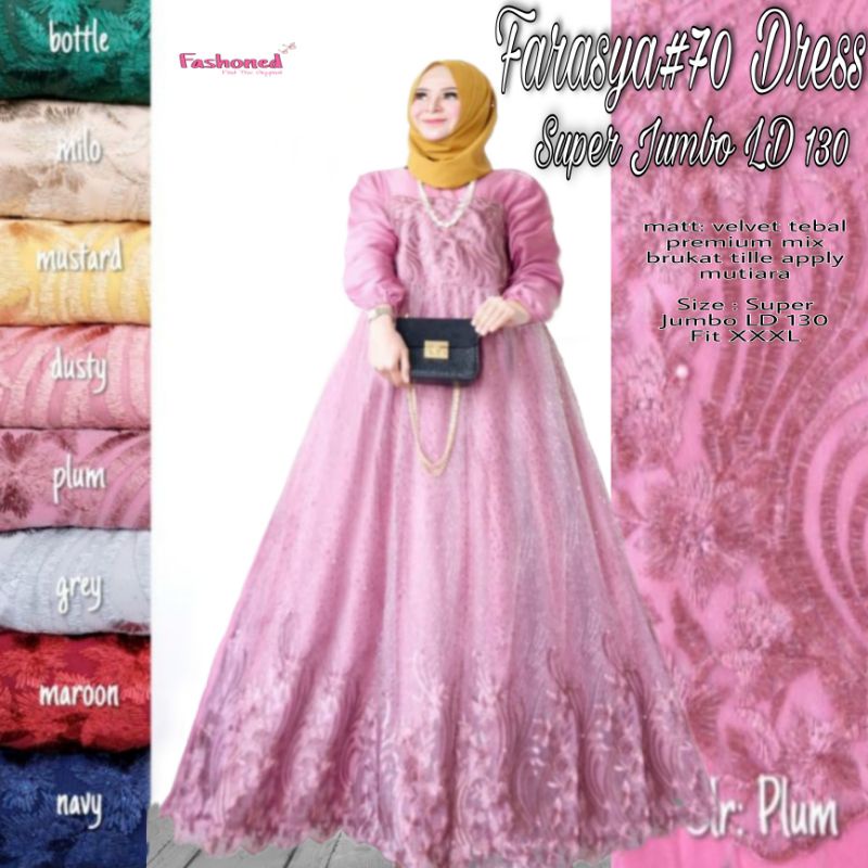 Ready Stock ✅ Dress Muslim Farasya Dress Super Jumbo Ld 130 Gamis Tile Gamis Brukat Jumbo Ld 130 Gam