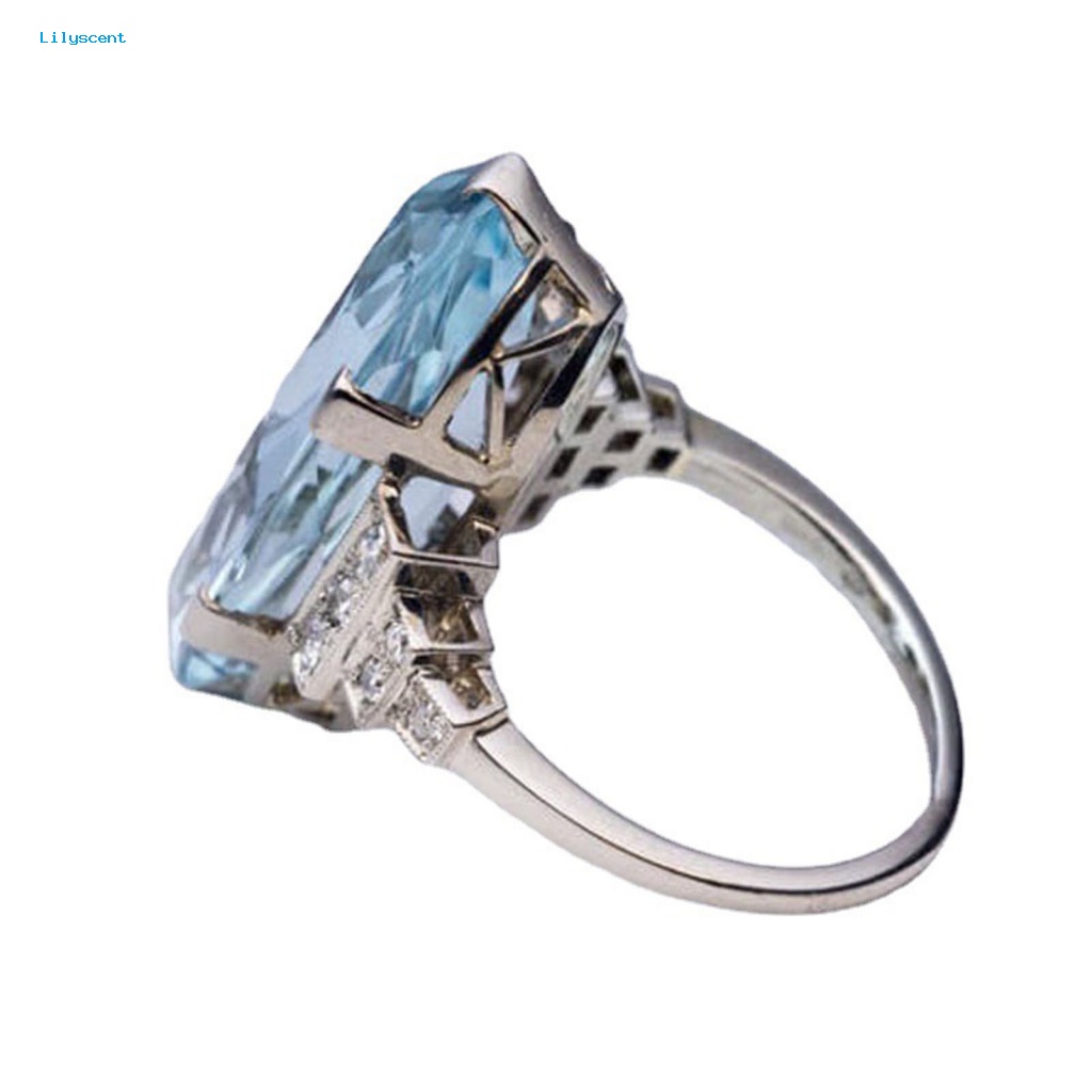 Lilyscent Blue Women Rings Untuk Ulang Tahun Geometris Glossy Kristal Imitasi Ladies Rings Glossy