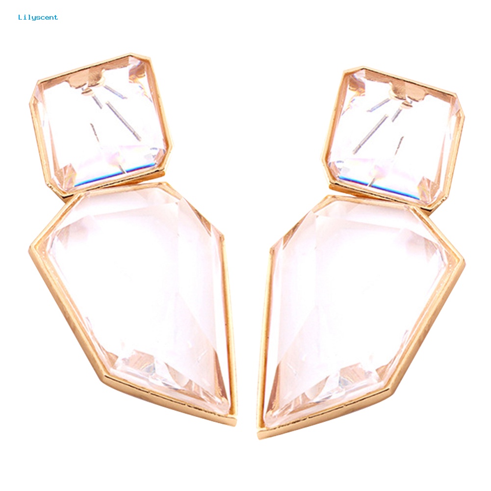 Lilyscent Vintage Wanita Geometris Menjuntai Shiny Resin Berlebihan Anting Perhiasan Hadiah