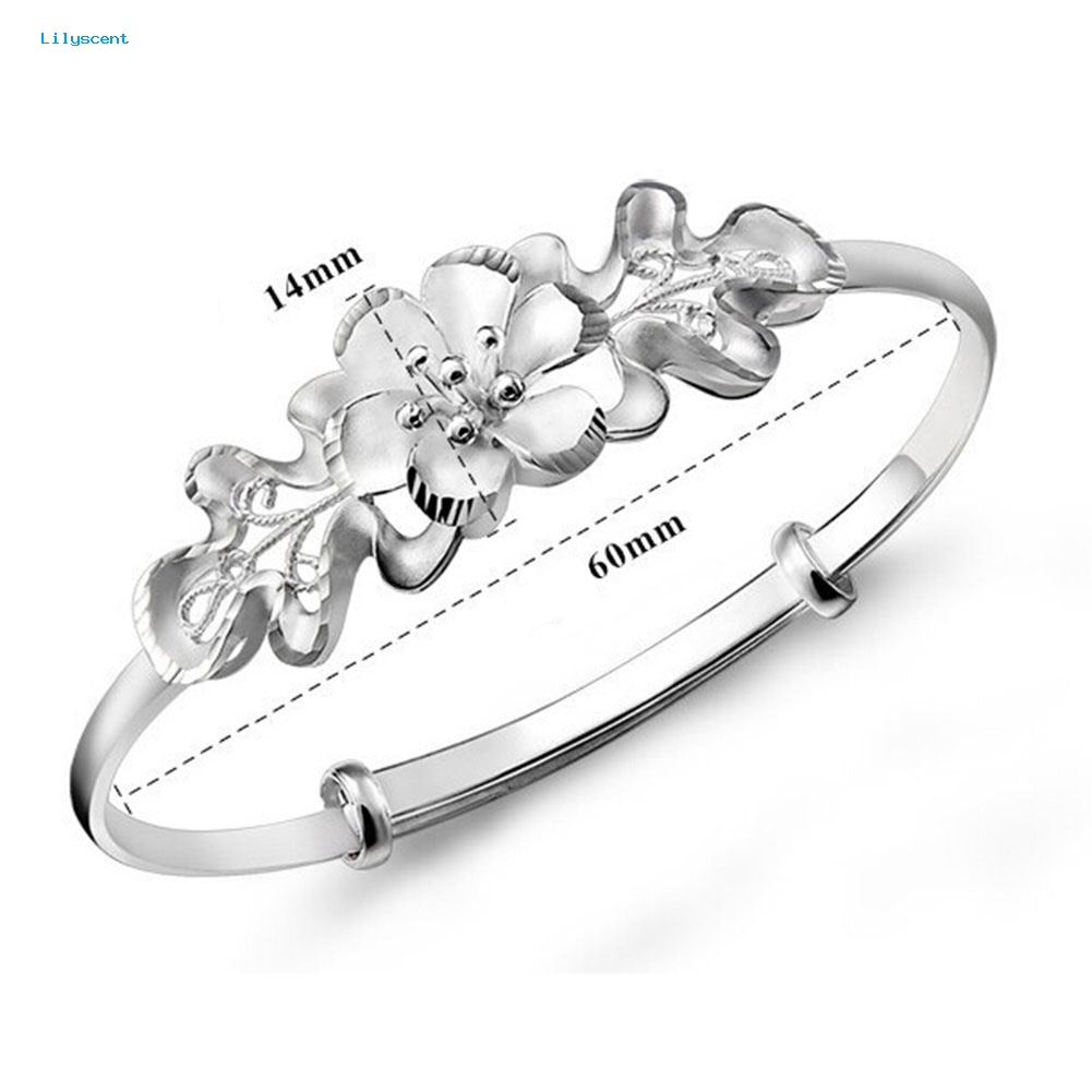 Lilyscent Fashion Bunga Adjustable Cuff Bangle Woman Perak Disepuh Gelang Tangan Perhiasan