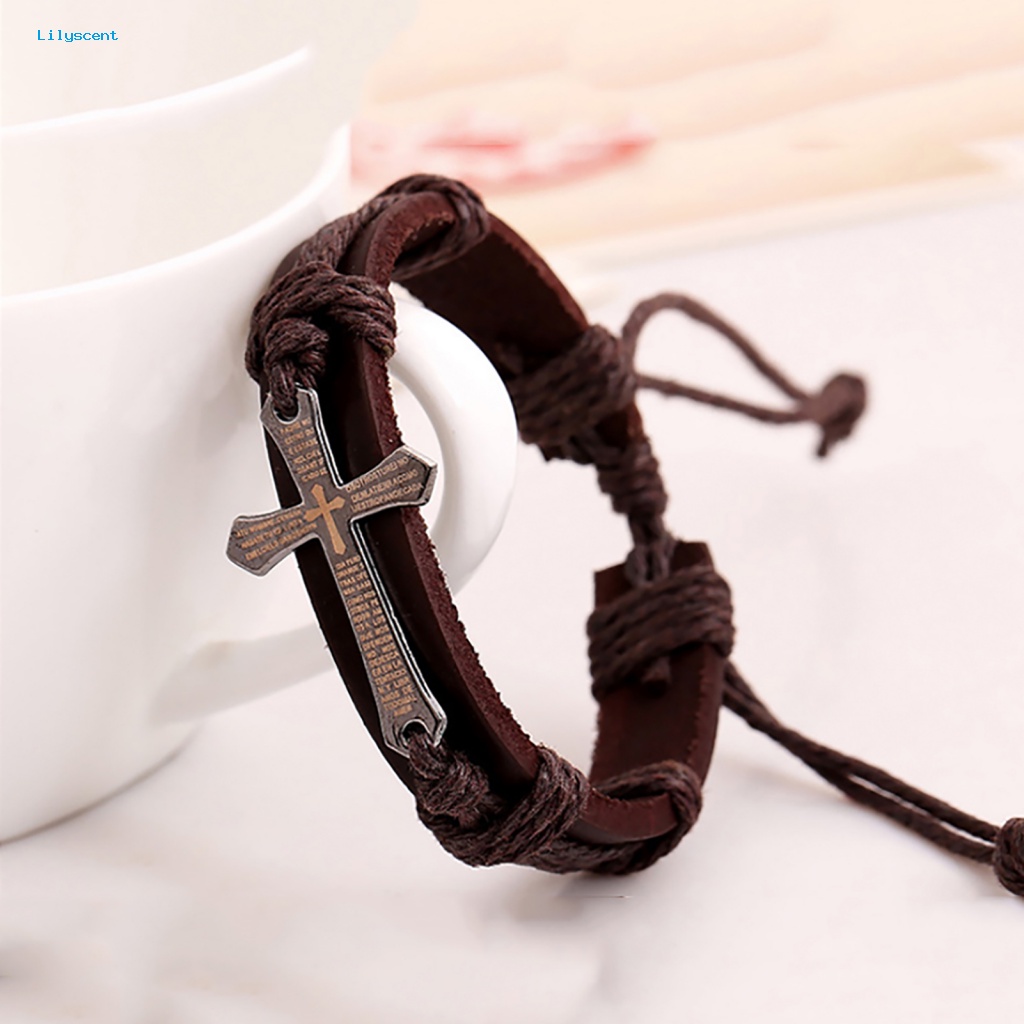 Lilyscent Portable Wristlet Pria Fashion Cross Scripture Adjustable Gelang Unik