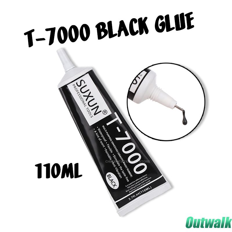 ღ T7000 Cair Hitam Lem Tahan Air Perekat Logam Kaca Keramik Universal Khusus Sealant Ponsel Sentuh Layar Automotives Lem 110Ml