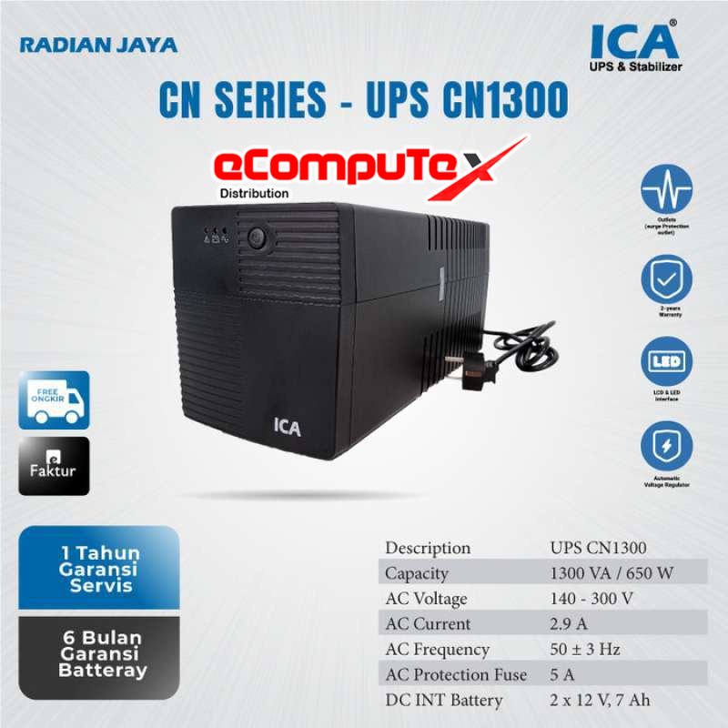 UPS ICA CN-1300 CN1300 1300VA / 650 WATT LINE INTERACTIVE GARANSI RESMI