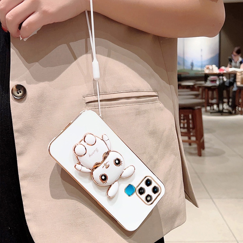 Andyh Case Ponsel Untuk Infinix Smart 6x6511b X6511 X6511E Kartun Lucu Kelinci Kecil Tepi Lurus Soft Shell Mengirim lanyard Silikon