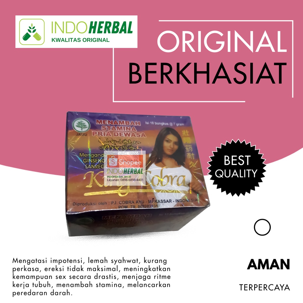

Serbuk King (Cobra) Original Jamu Kuat Pria Lebih Tahan Lama Stamina Perkasa Jamu Kesehatan