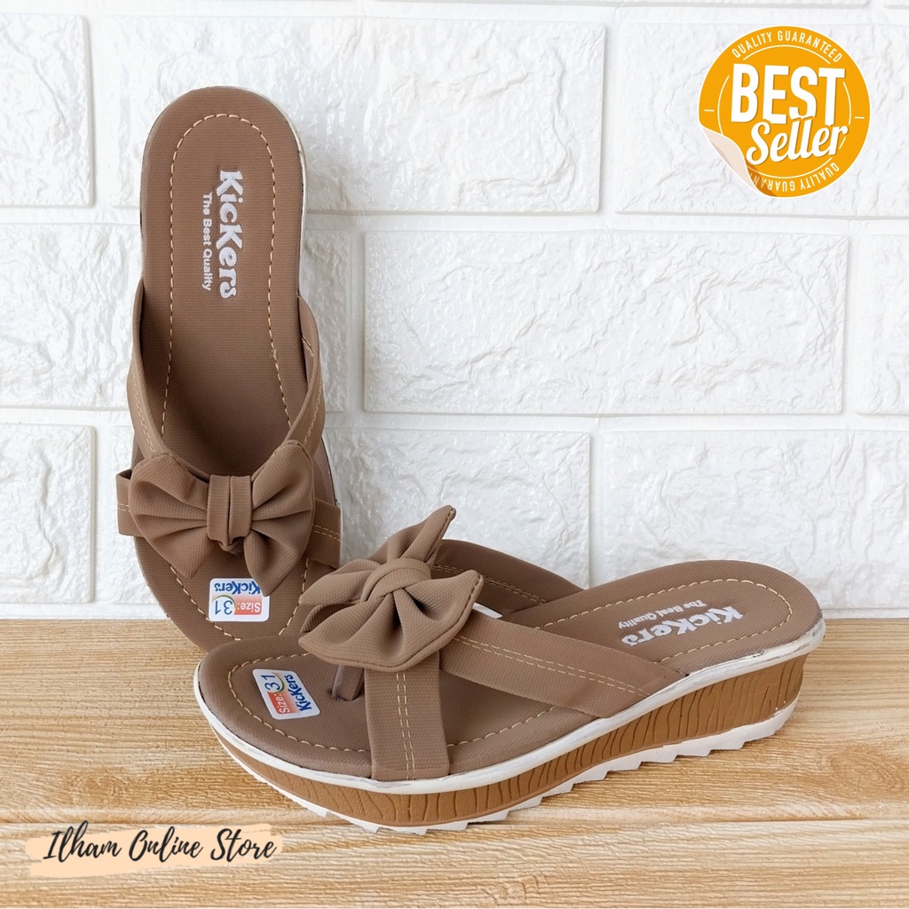Sandal Wanita Jepit Wedges Ninndy Pita Size 26-40 Coklat