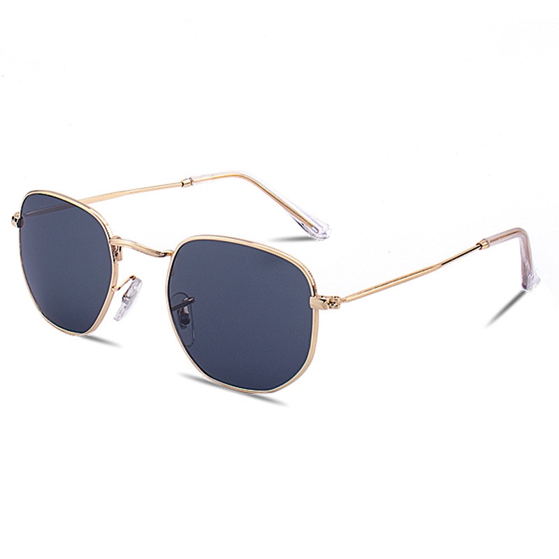 Roselife Unisex Klasik Gold Metal Square Frame Kacamata Hitam Untuk Wanita Pria Gaya Vintage Kacamata Anti Radiasi Keren Trendy Shades Outdoor Fashion Eyewear OOTD Ornaments