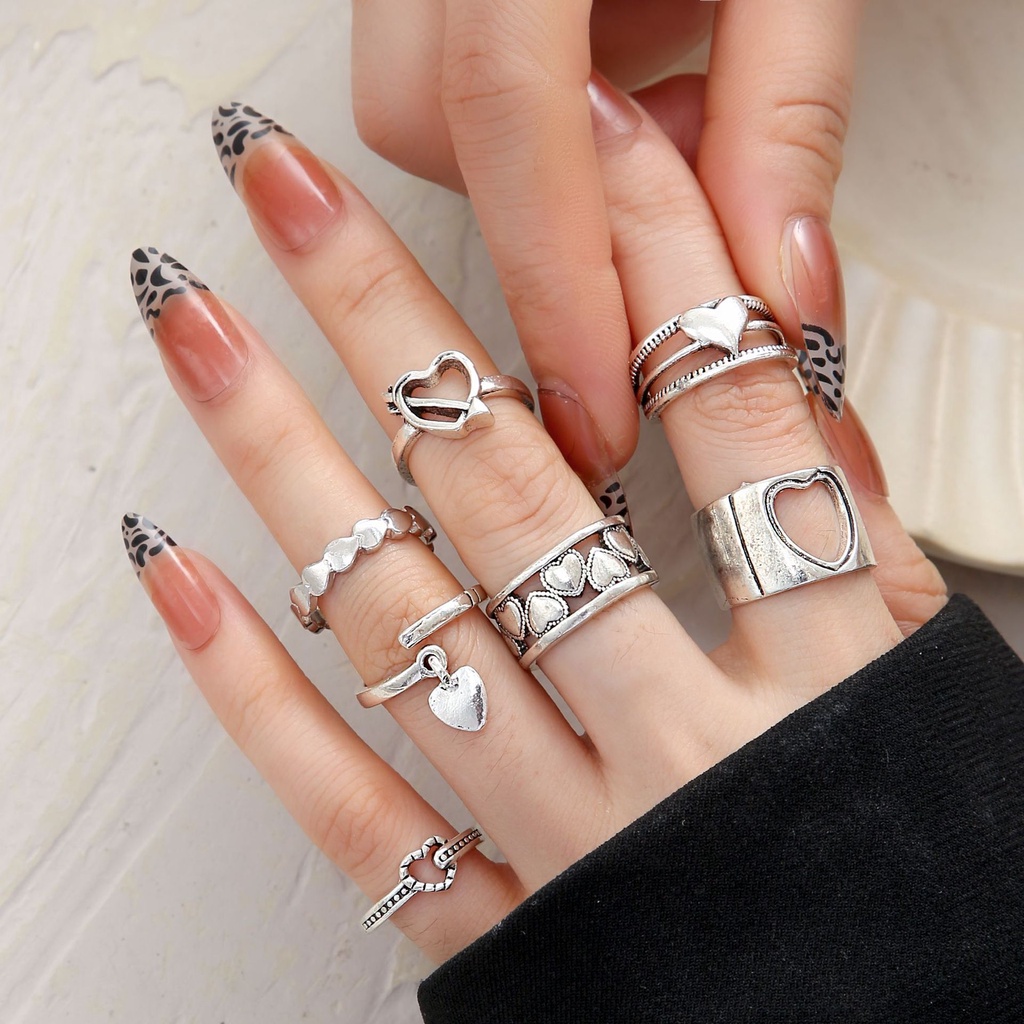 Set Cincin Spades Kepala Tengkorak Bunga Permata Vintage Butterfly Heart Moon Silver Rings Untuk Aksesoris Perhiasan Wanita