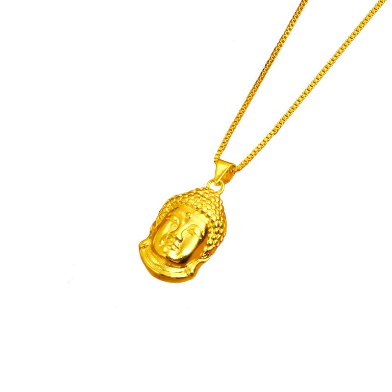 Goldkingdom Perhiasan Fashion 24K Bangkok Aksesoris Ready Stock Liontin Kepala Buddha Antik Dengan Tali Hitam Kalung Maitreya Yang Dapat Disesuaikan