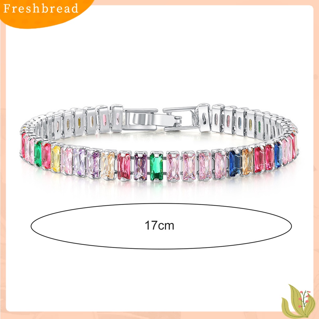 &lt; Freshbread &gt; Wanita Gelang Warna-Warni Cubic Zirconia Perhiasan Persegi Panjang Rhinestones Gelang Hadiah Ulang Tahun