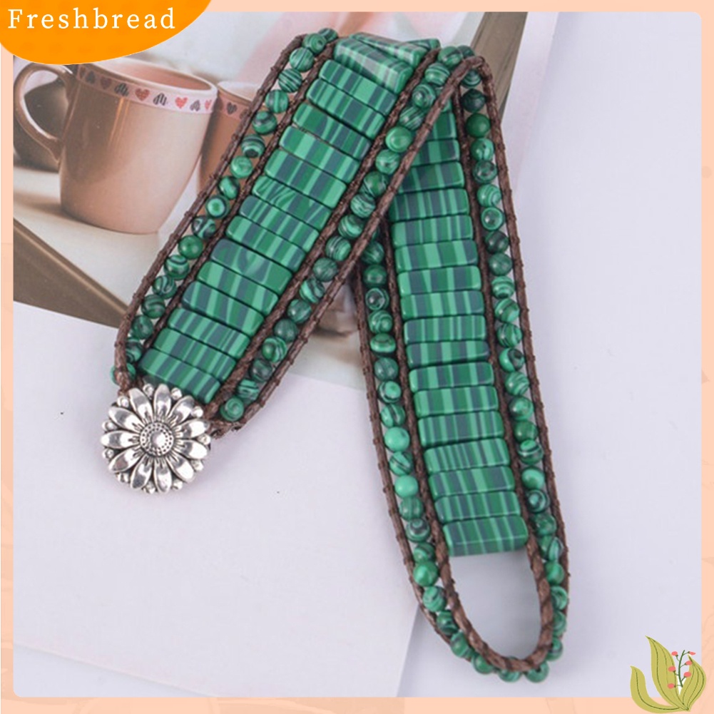 &lt; Freshbread &gt; Boho Wanita Kulit Imitasi Multilayer Malachite Manik-Manik Bunga Gelang Perhiasan