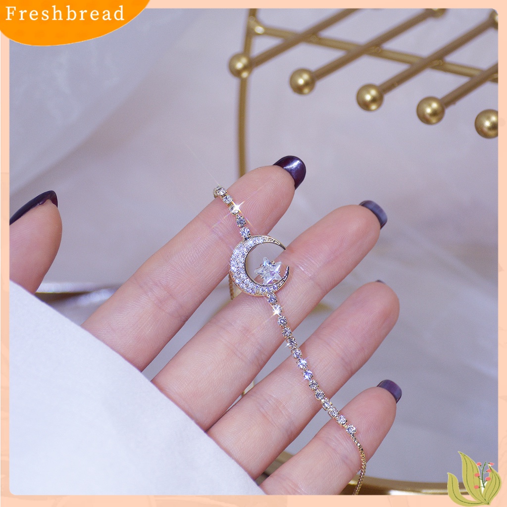 &lt; Freshbread &gt; Sparkling Cubic Zirconia Bentuk Bulan Sabit Bintang Gelang Perhiasan Dekorasi