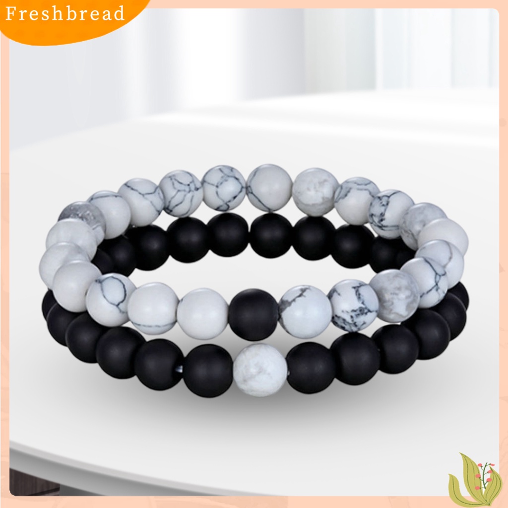 &lt; Freshbread &gt; 2Pcs Gelang Yoga Trendi Menawan Tali Elastis Gelang Manik-Manik Yoga Hitam Untuk Kekasih