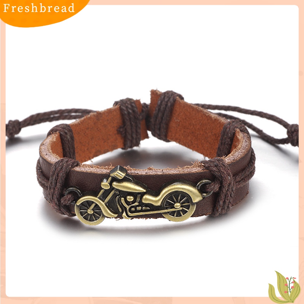 &lt; Freshbread &gt; Pria Fashion Motor Dikepang Kulit Imitasi Manset Gelang Bangle Perhiasan Hadiah