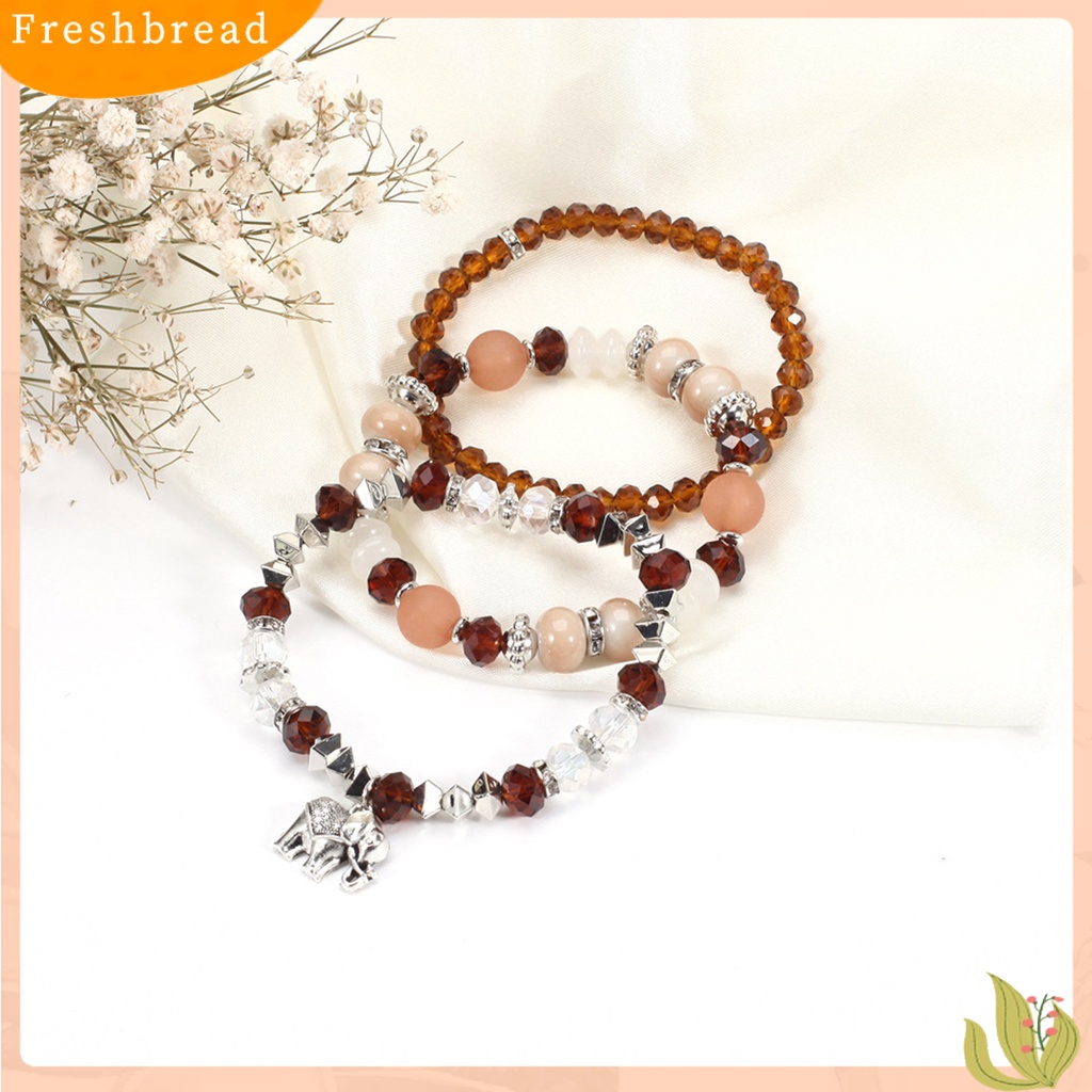 &lt; Freshbread &gt; 3Pcs/Set Gajah Menjuntai Tali Elastis Perempuan Gelang Multilayer Wanita Bohemia Manik-Manik Kristal Imitasi Gelang Perhiasan Aksesori