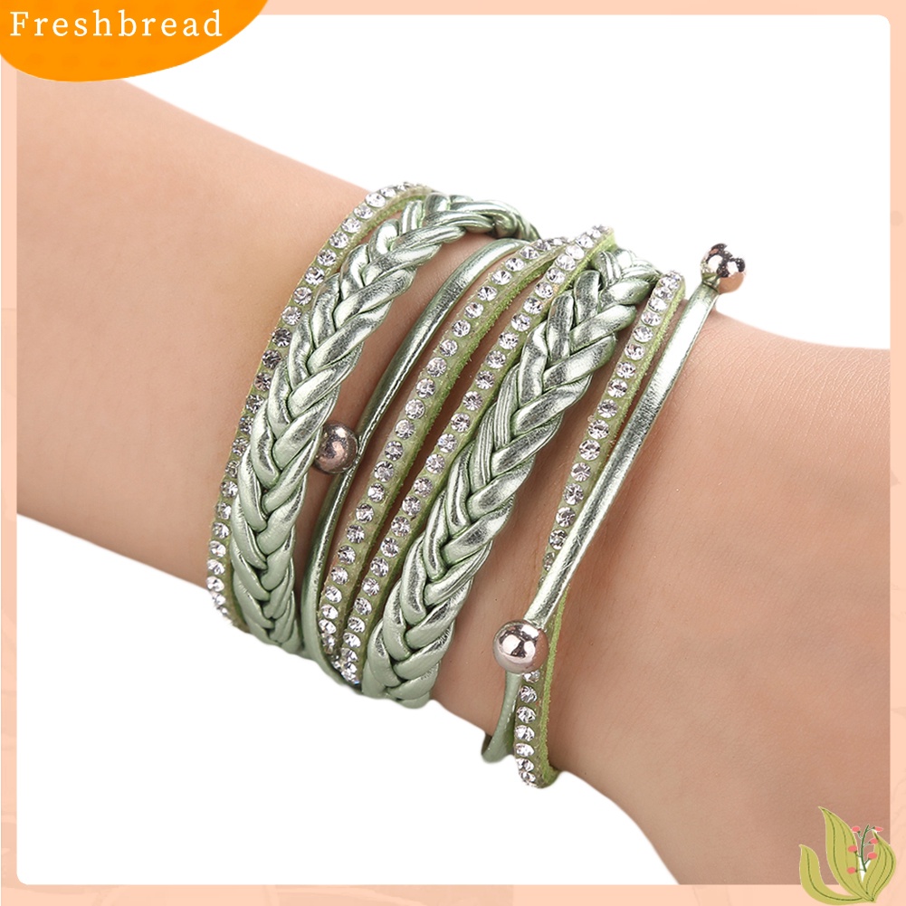 &lt; Freshbread &gt; Multi Layers Braided Shiny Rhinestones Bead Women Gelang Gelang Perhiasan