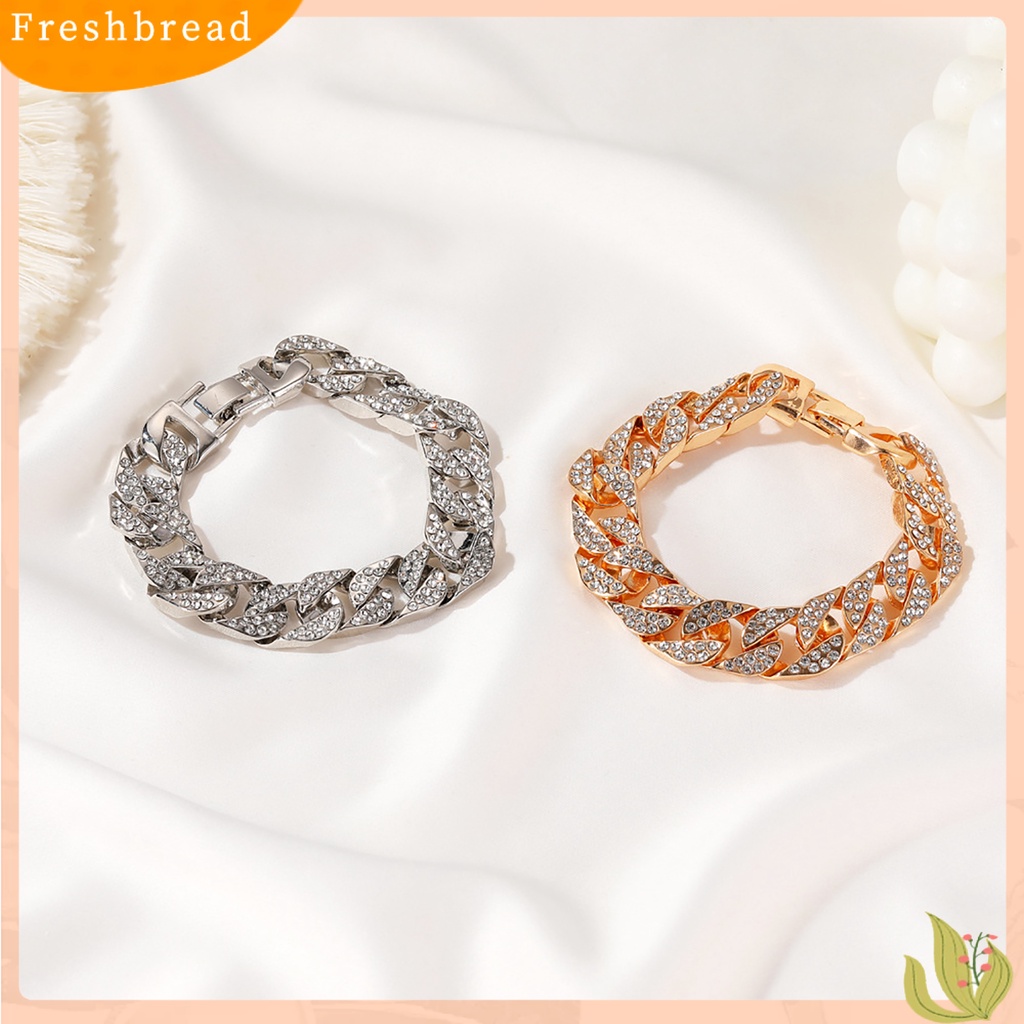 &lt; Freshbread &gt; Fashion Wanita Berlian Imitasi Bertatahkan Kuba Link Rantai Gelang Perhiasan Hadiah