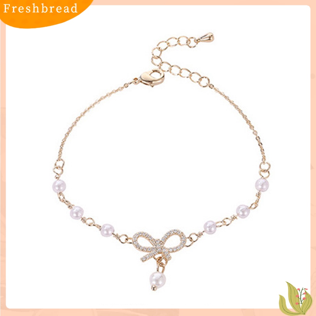 &lt; Freshbread &gt; Wanita Gelang Berlian Imitasi Manis Eye-catching Adjustable All-match Perhiasan Hadiah Geometris Wanita Busur Mutiara Imitasi Pesona Gelang Tangan Rantai Untuk Kehidupan Sehari-Hari