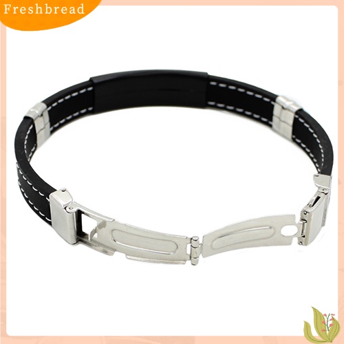 &lt; Freshbread &gt; Pria Cowok Keren Stainless Steel Gesper Karet Gelang Cuff Gelang Bangle Bracelet