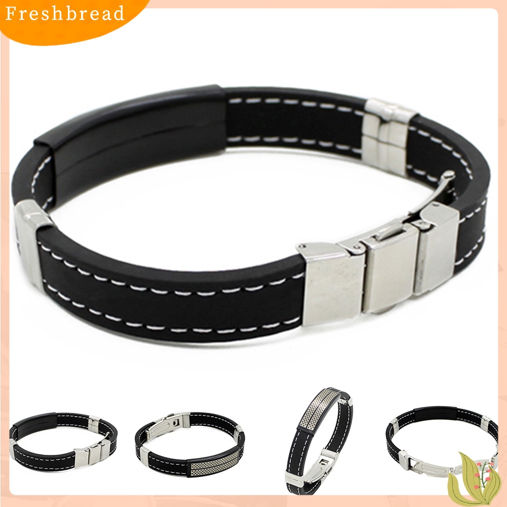 &lt; Freshbread &gt; Pria Cowok Keren Stainless Steel Gesper Karet Gelang Cuff Gelang Bangle Bracelet