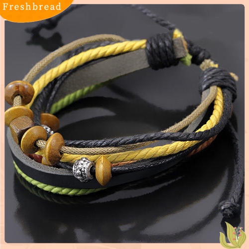 &lt; Freshbread &gt; 1Pc Unisex Chic Multi-layer Manik-Manik Rantai Tali Kulit Imitasi Charms Gelang