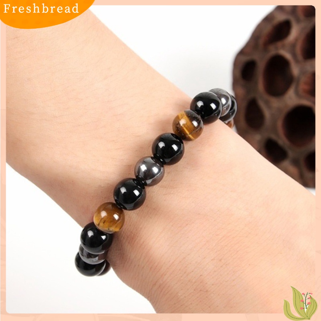 &lt; Freshbread &gt; Manik-Manik Unisex Gelang Tali Elastis Tiger Eye Imitasi Hitam Untuk Kehidupan Sehari-Hari