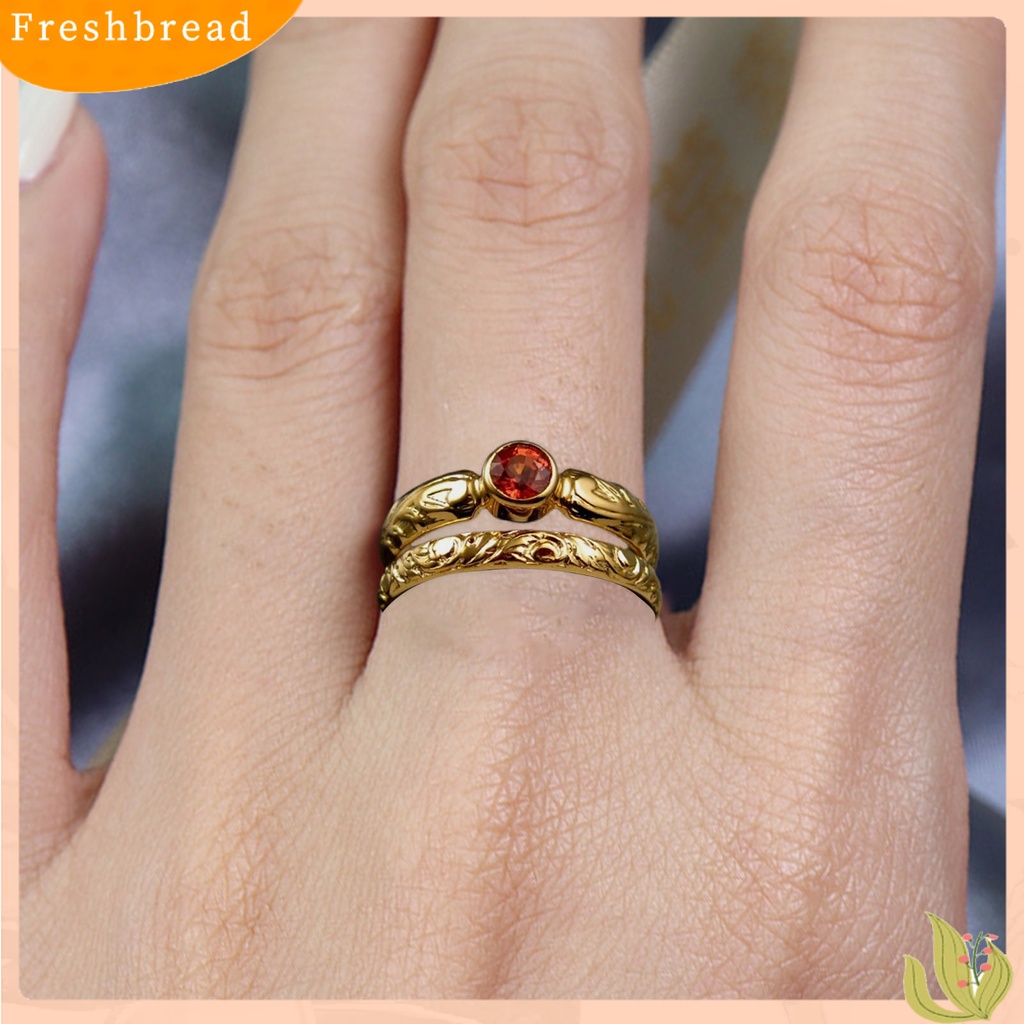 &lt; Freshbread &gt; 2Pcs Cincin Jari Ukiran Permata Imitasi Merah Ladies Geometric Rhinestone Rings Untuk Pernikahan