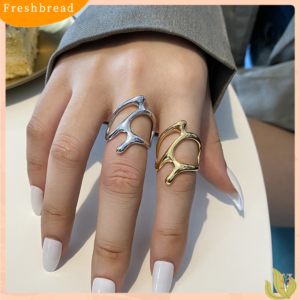 &lt; Freshbread &gt; Wanita Cincin Pembukaan Geometris Tidak Teratur Dapat Disesuaikan Tren Baru Berongga Cabang Logam Jari Cincin Perhiasan Fashion