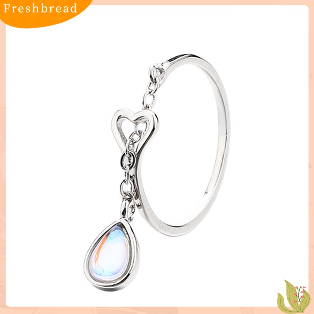 &lt; Freshbread &gt; Wanita Cincin Faux Moonstone Desain Pembukaan Geometris Adjustable All-match Perhiasan Hadiah Cubic Zirconia Ladies Water Drop Rumbai Pesta Jari Cincin Untuk Pakaian Sehari-Hari