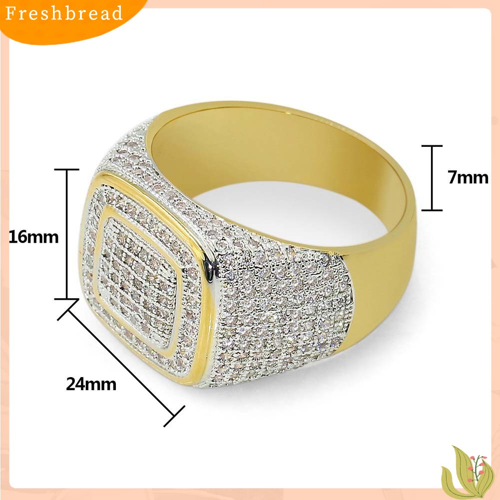 < Freshbread > Glitter Pria Persegi Penuh Berlian Imitasi Bertatahkan Jari Cincin Pernikahan Pertunangan Perhiasan