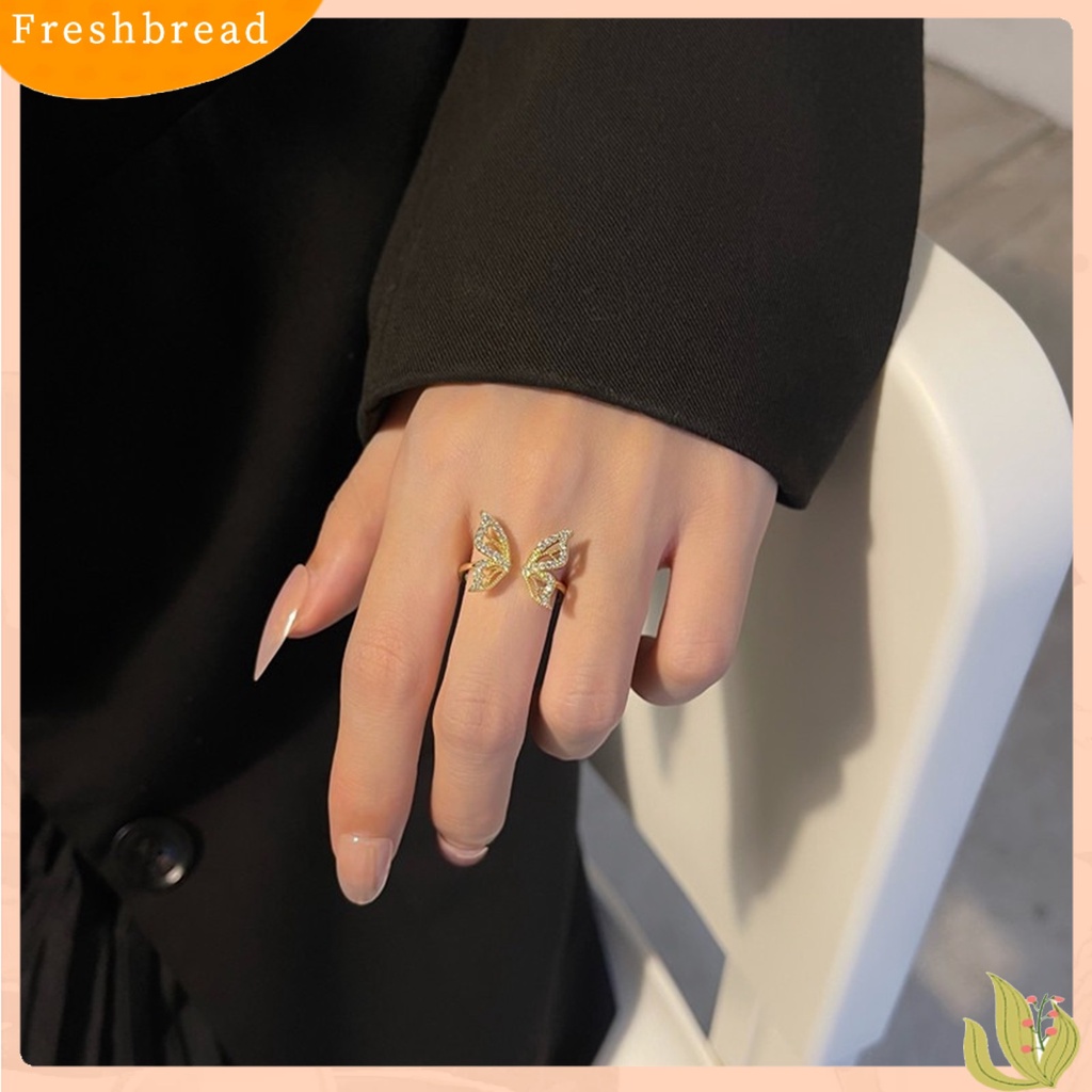 &lt; Freshbread &gt; Cincin Jari Bentuk Indah Bahan Alloy Tahan Karat Hias Butterfly Wanita Open Ring Untuk Anak Perempuan