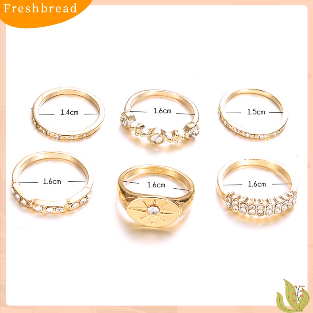 &lt; Freshbread &gt; 6Pcs/Set Fashion Wanita Matahari Berlian Imitasi Bertatahkan Jari Cincin Pesta Perjamuan Perhiasan