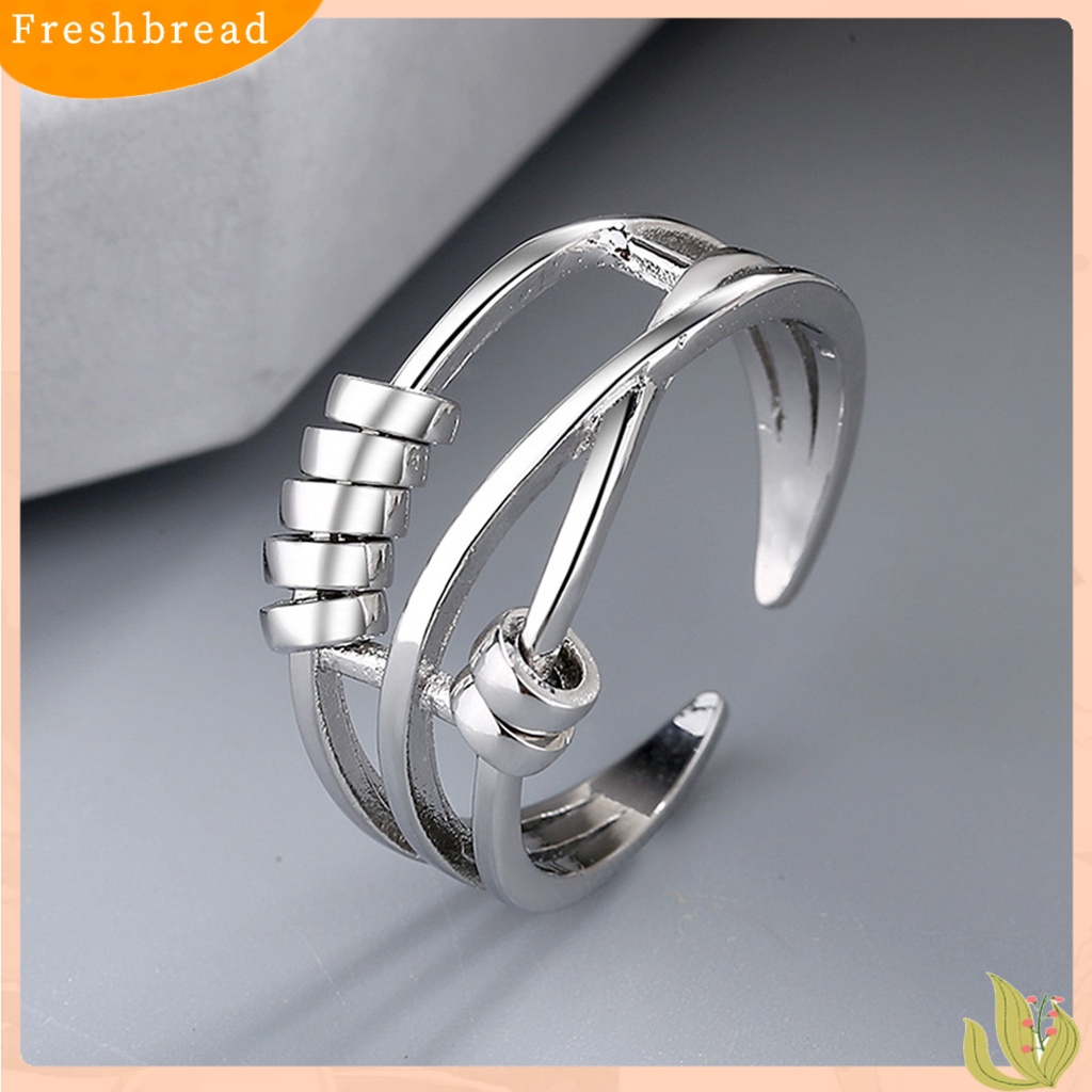 &lt; Freshbread &gt; Cincin Jari Tiga Lingkaran Pembukaan Wanita Anti Kecemasan Adjustable Ring Dengan Manik-Manik Untuk Pacaran