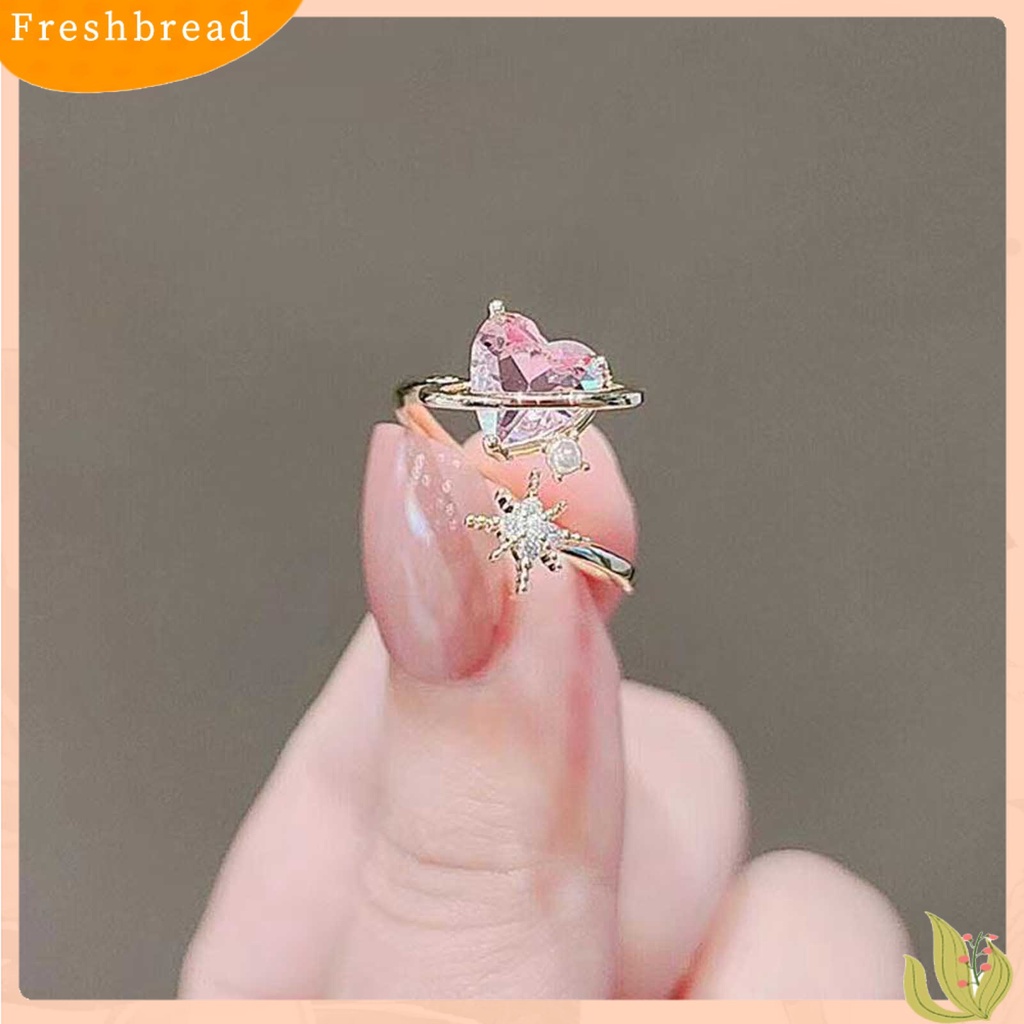 &lt; Freshbread &gt; Cincin Wanita Bentuk Hati Berlian Imitasi Mengkilap Opening Wedding Circlet Untuk Ulang Tahun