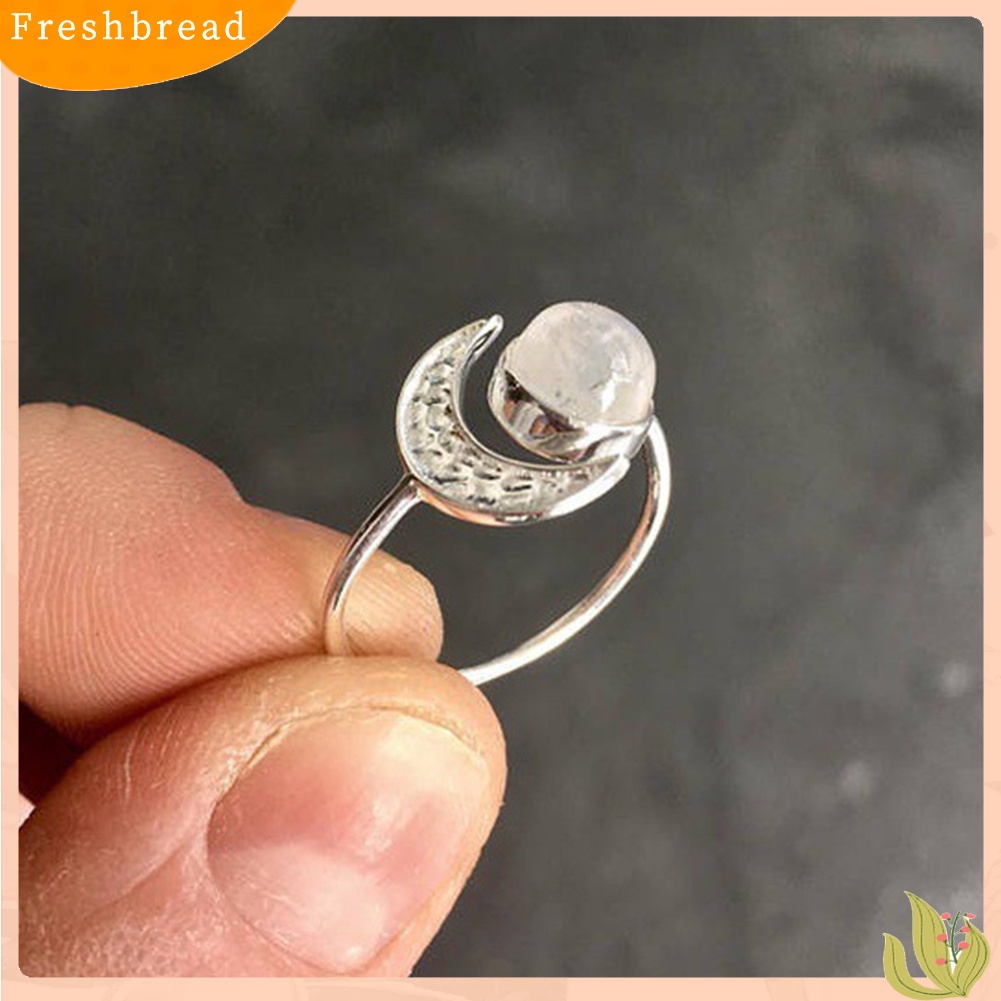 &lt; Freshbread &gt; Klasik Perak Disepuh Cincin Moonstone Matahari Dan Bulan Wanita Perhiasan Hadiah Ulang Tahun