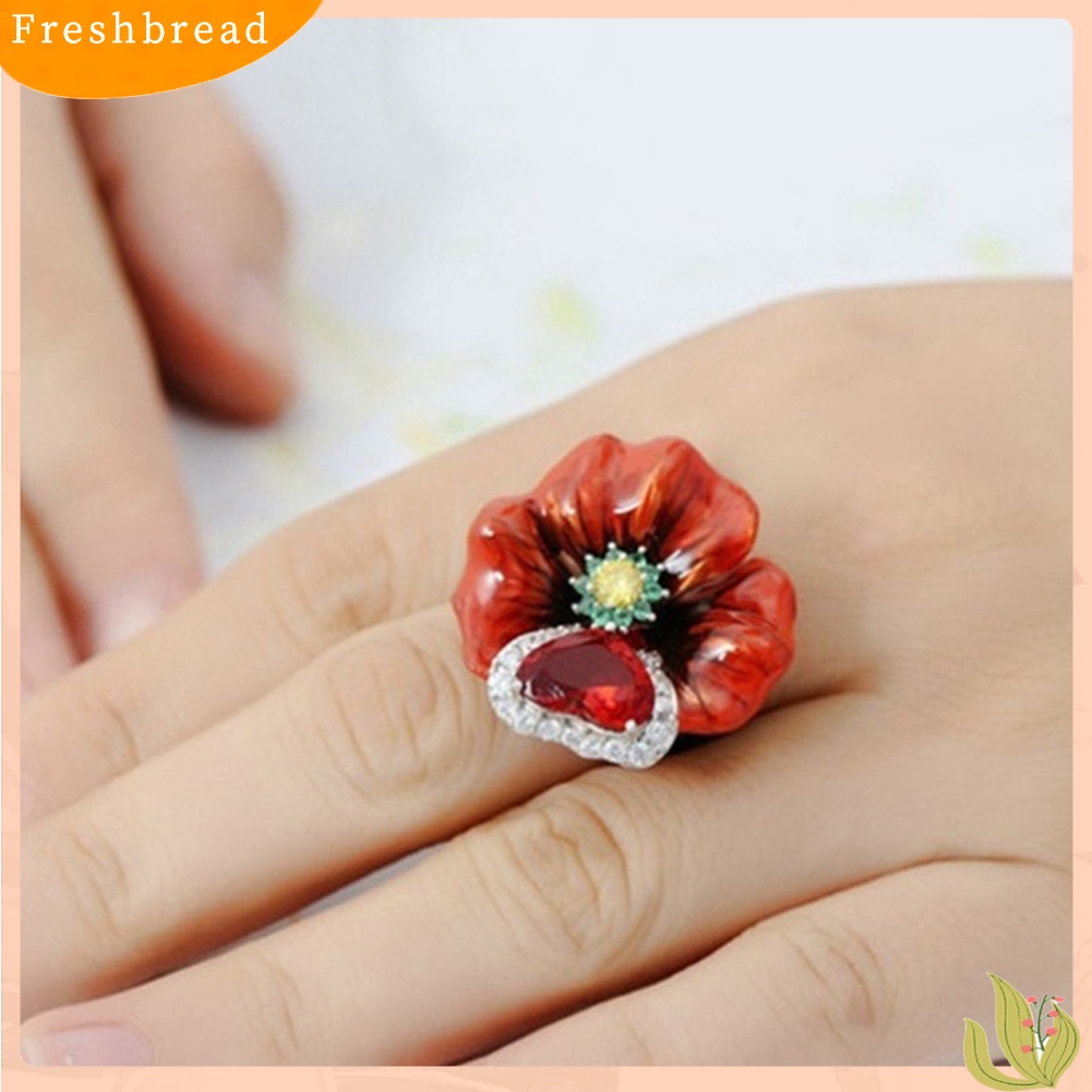 &lt; Freshbread &gt; Pesta Pernikahan Fashion Bunga Bentuk Hati Ruby Imitasi Jari Cincin Perhiasan Pengantin