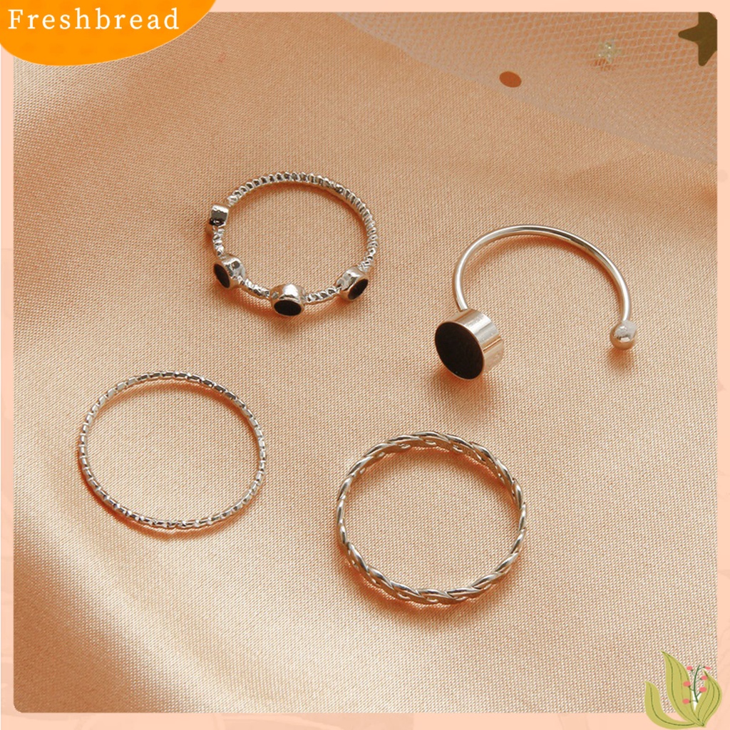 &lt; Freshbread &gt; 4pcs/Set Lady Finger Ring Set Hollow Out Opening Adjustable Warna Silver Halus Jari Dekorasi Vintage Geometris Bland Style Knuckle Ring Set Perhiasan Wanita