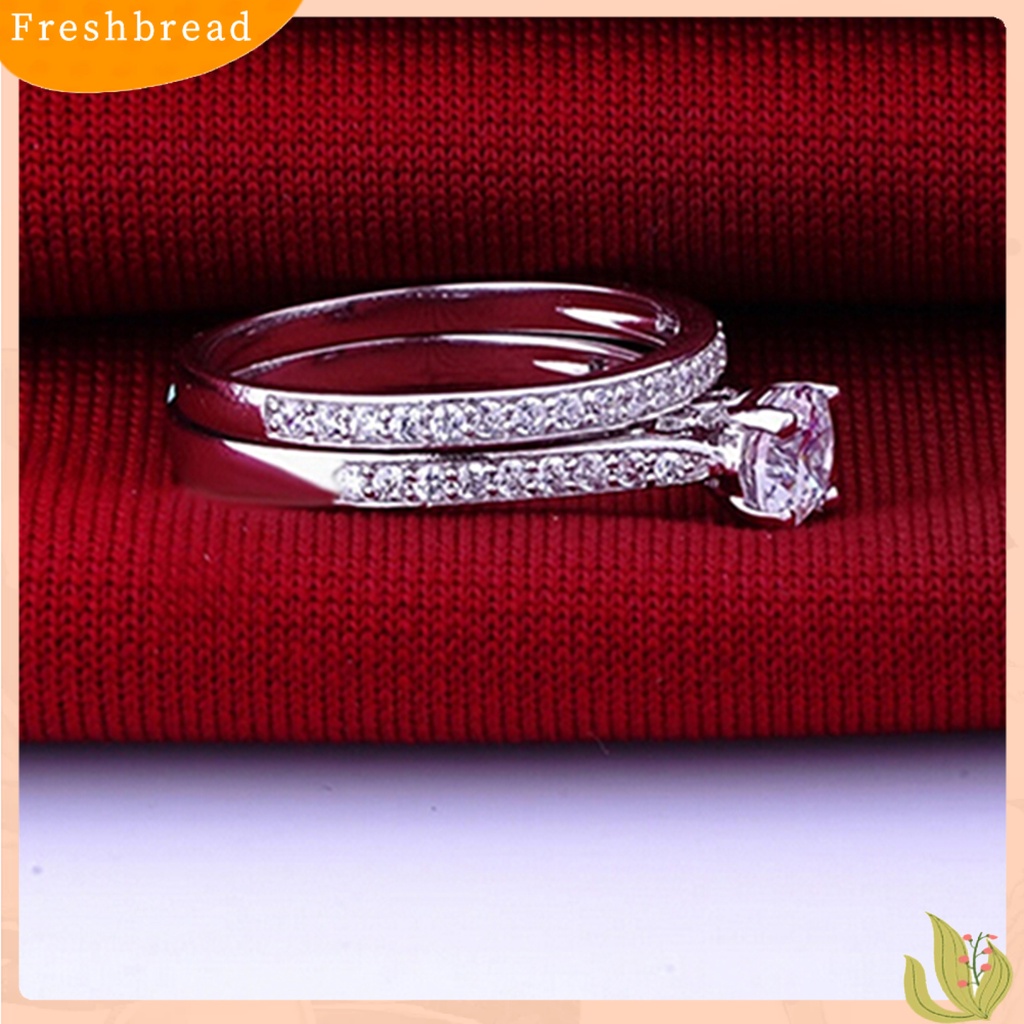 &lt; Freshbread &gt; 2Pcs/Set Cincin Shiny Cubic Zirconia Plated Silver Cincin Jari Pasangan Romantis Untuk Pernikahan