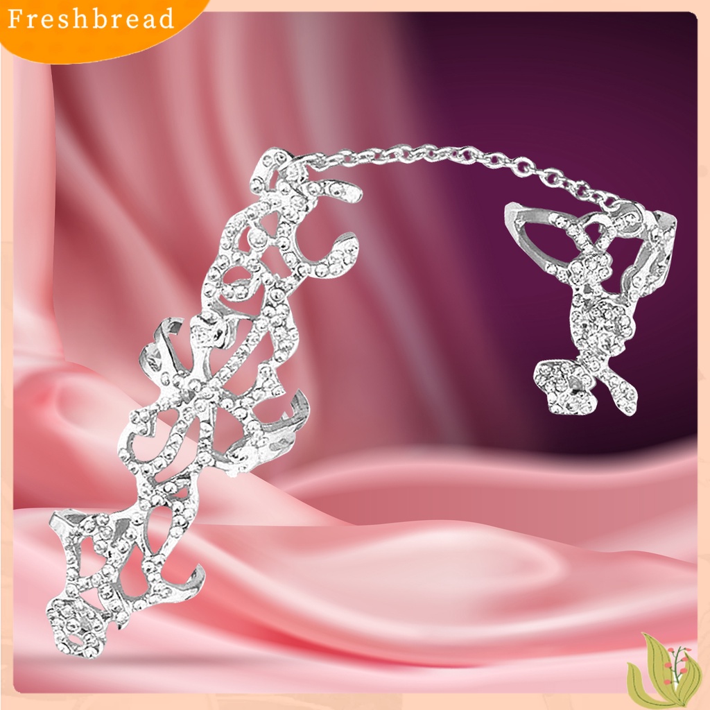 &lt; Freshbread &gt; Cincin Jari Adjustable Berlian Imitasi Tertanam Alloy Hollow Rose Flower Knuckle Chain Ring Untuk Pesta