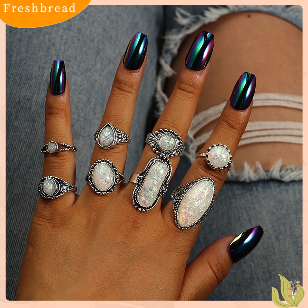 &lt; Freshbread &gt; 8Pcs/Set Cincin Jari Electroplating Desain Timbul Gaya Vintage Cincin Buku Jari Antik Peal Palsu Untuk Pacaran