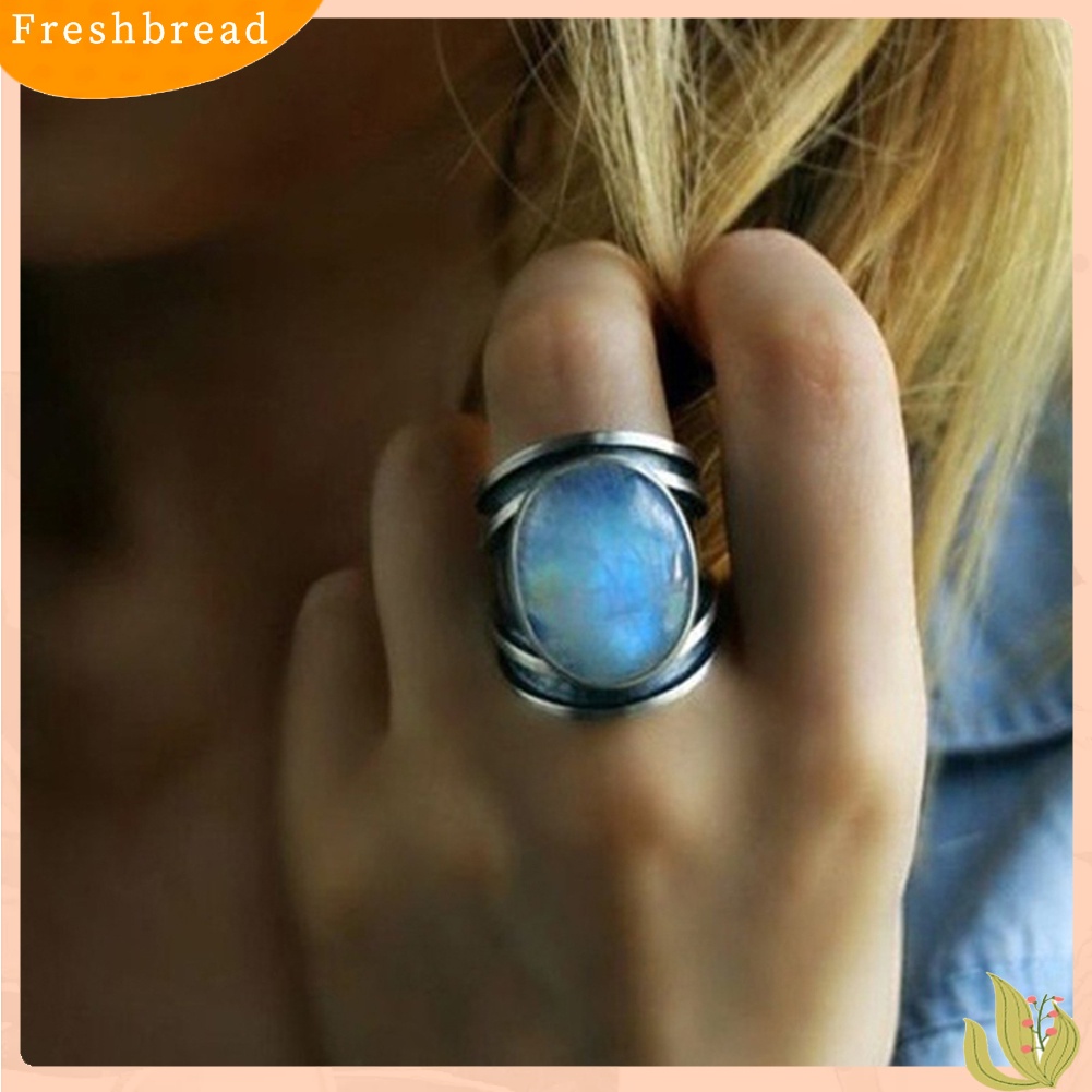 &lt; Freshbread &gt; Fashion Wanita Oval Besar Multicolor Imitasi Moonstone Jari Cincin Perhiasan Dekorasi Hadiah