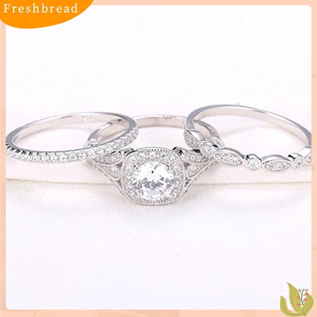 &lt; Freshbread &gt; 3Pcs/Set Indah Permukaan Halus Pernikahan Band Alloy Berlian Imitasi Elegan Wanita Rings Set Charm Jewelry