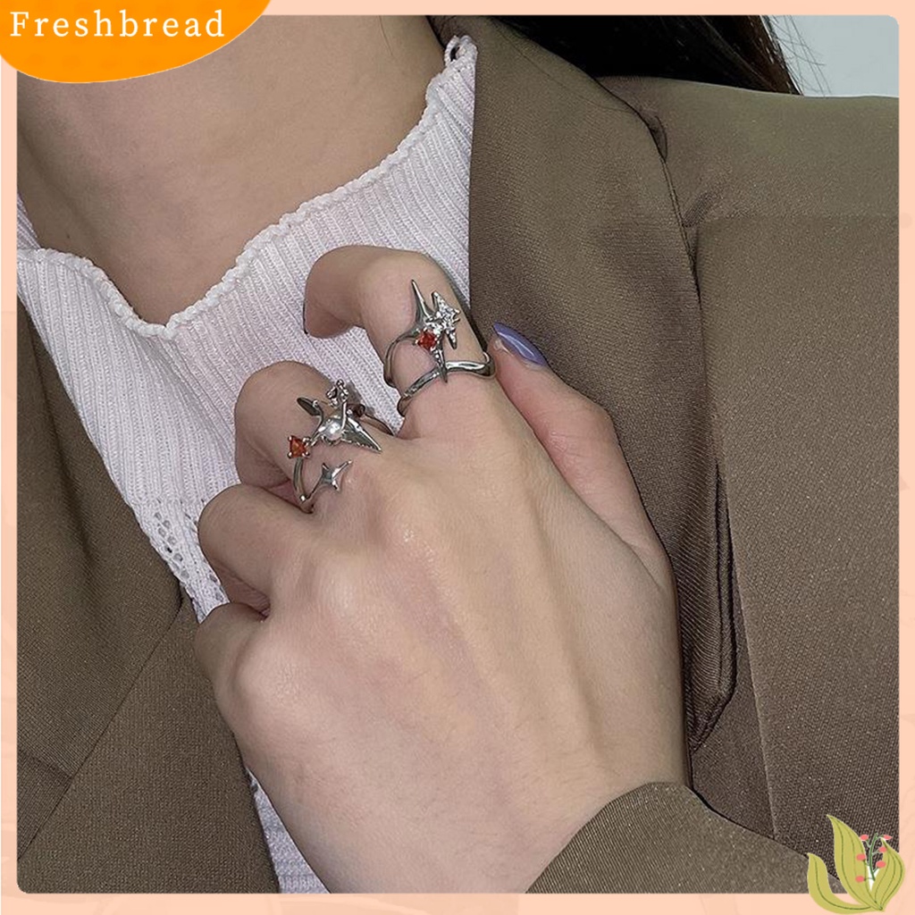 &lt; Freshbread &gt; Cincin Wanita Temperamen Multi Layer Yang Dapat Disesuaikan Kreatif Salib Spiral Bintang Terbuka Cincin Aksesoris Perhiasan